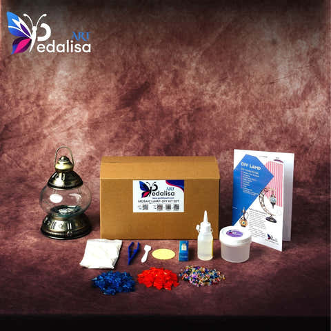 Pedalisa craft kit with materials and tools on a textured brown background