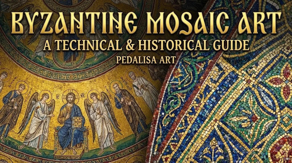 Book cover of 'Byzantine Mosaic Art: A Technical & Historical Guide' by Pedalisa Art with mosaic images.