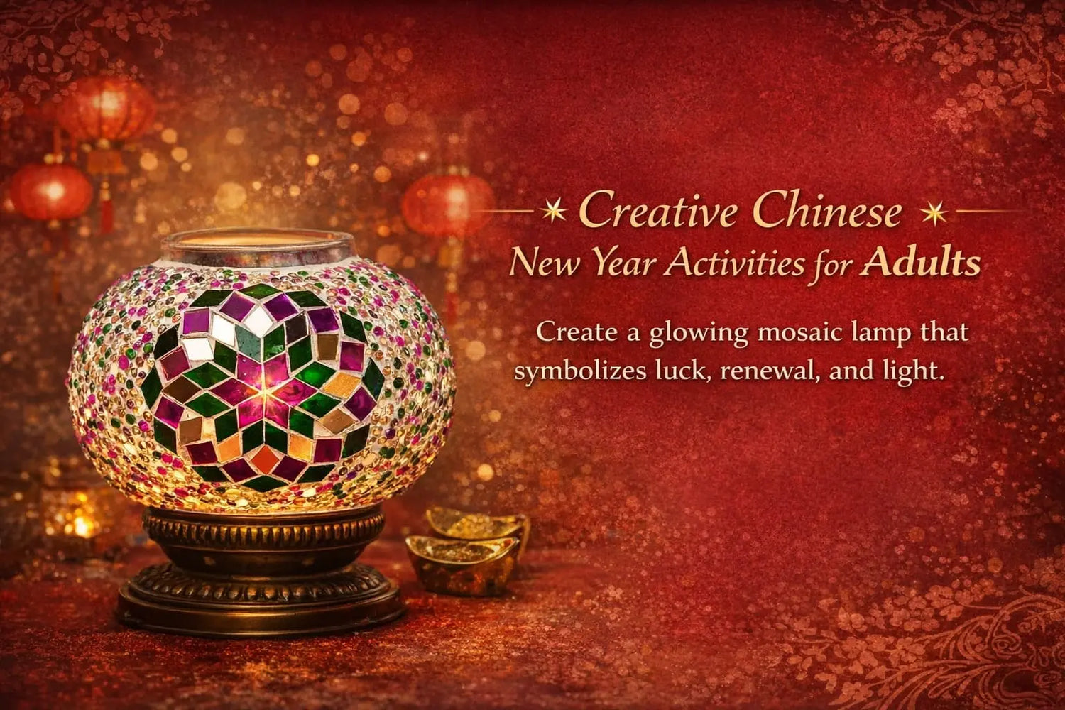 Handmade mosaic globe lamp created by participants during a Chinese New Year workshop