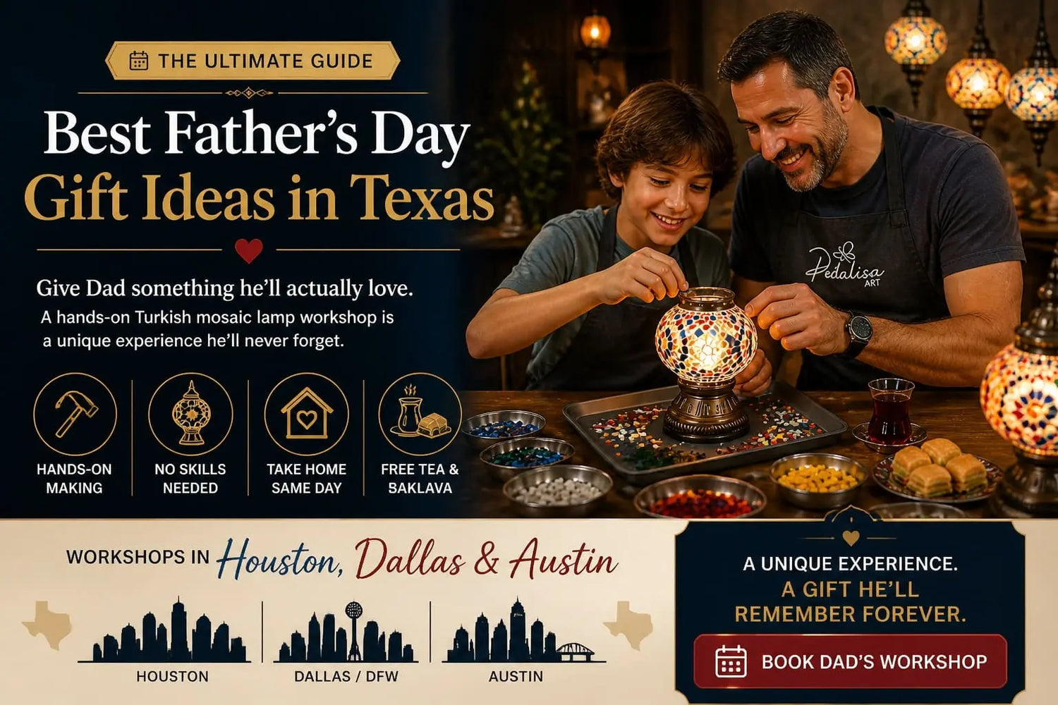 Best Father's Day Gift Ideas in Texas – Turkish Mosaic Lamp Workshop at Pedalisa Art