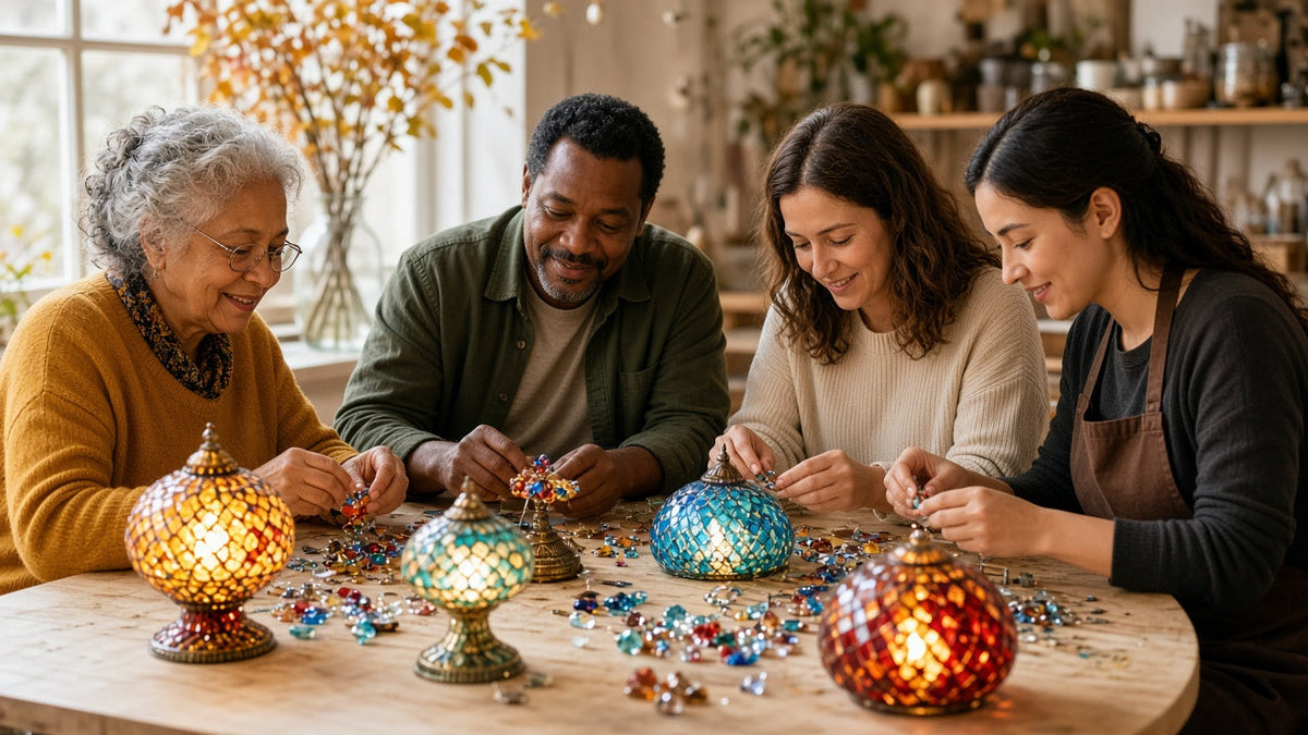 September of Creativity family mosaic lamp workshop at Pedalisa Art