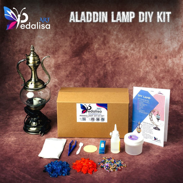 Aladdin Turkish lantern mosaic lamp DIY kit with traditional brass-style frame