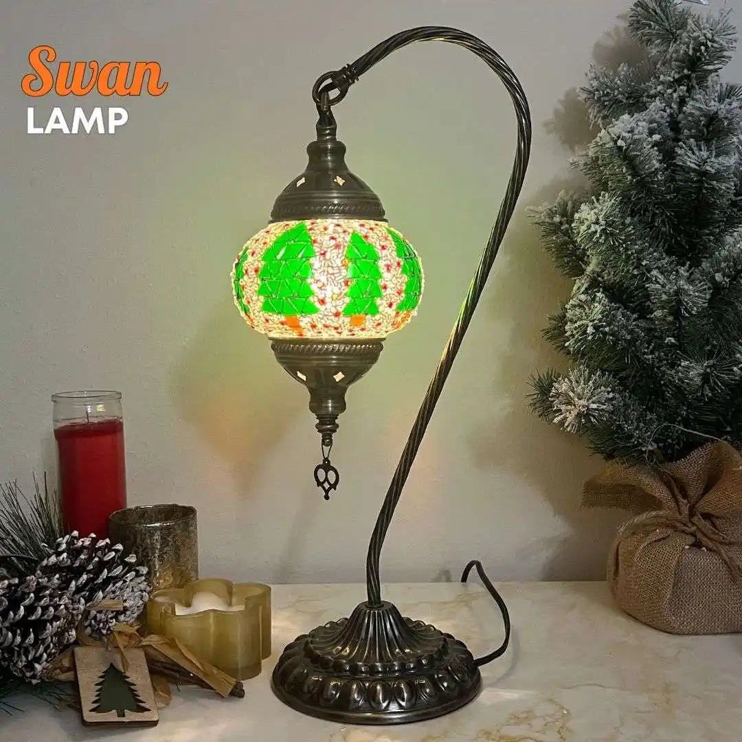 Decorative swan-style lamp with Christmas tree motif and elegant curved design