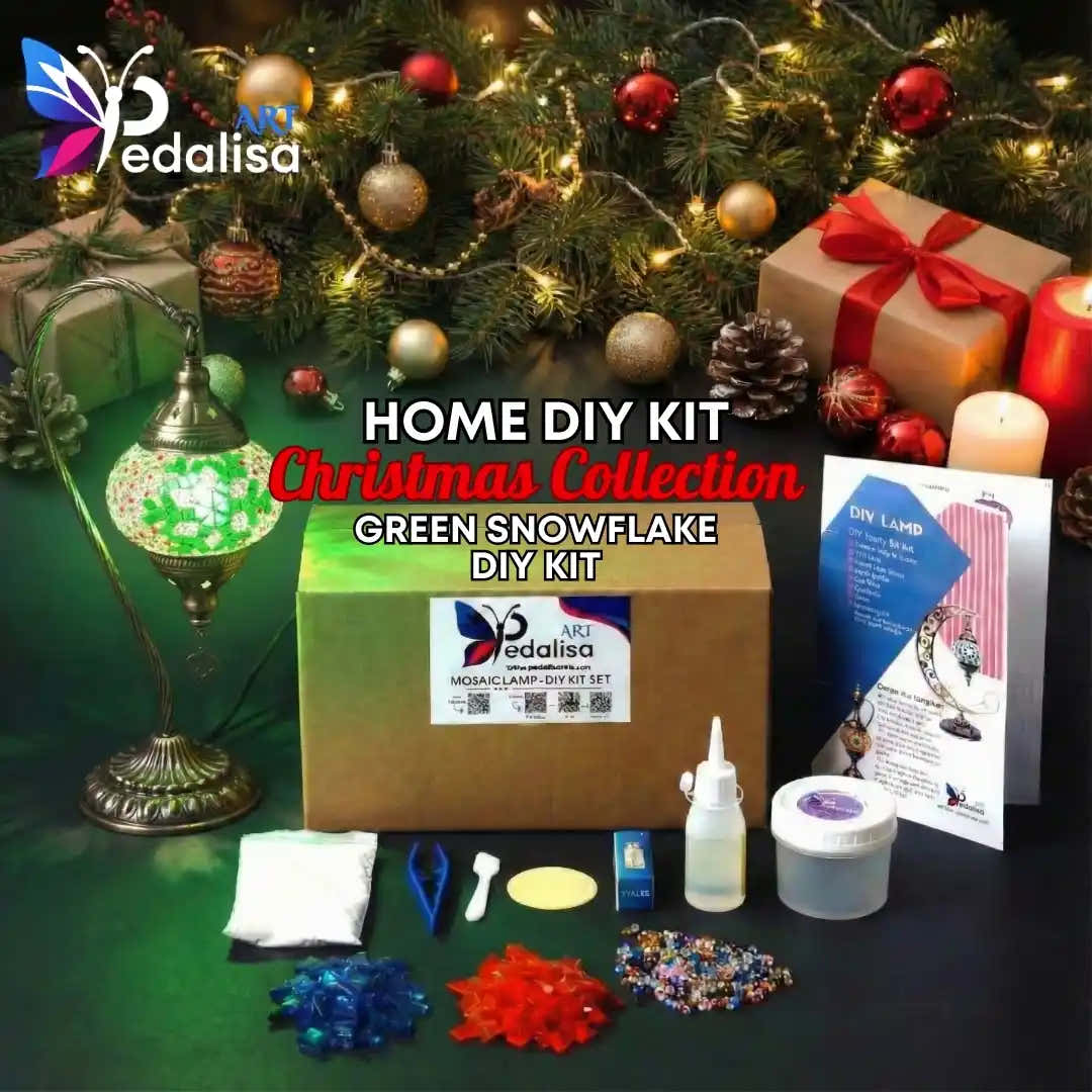 Christmas Mosaic DIY Kit – Green Snowflake -  turkish-lamp-workshop-PedalisaArt