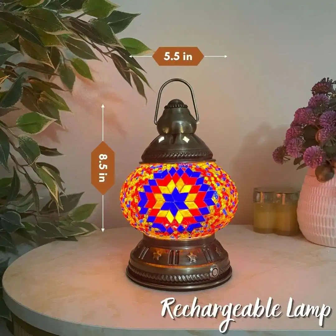 Handmade Turkish Moroccan Mosaic Lamp - Dallas - Blue-Red -  turkish-lamp-workshop-PedalisaArt