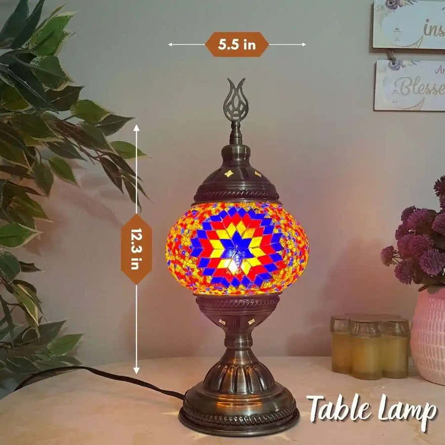 Handmade Turkish Moroccan Mosaic Lamp - Dallas - Blue-Red -  turkish-lamp-workshop-PedalisaArt