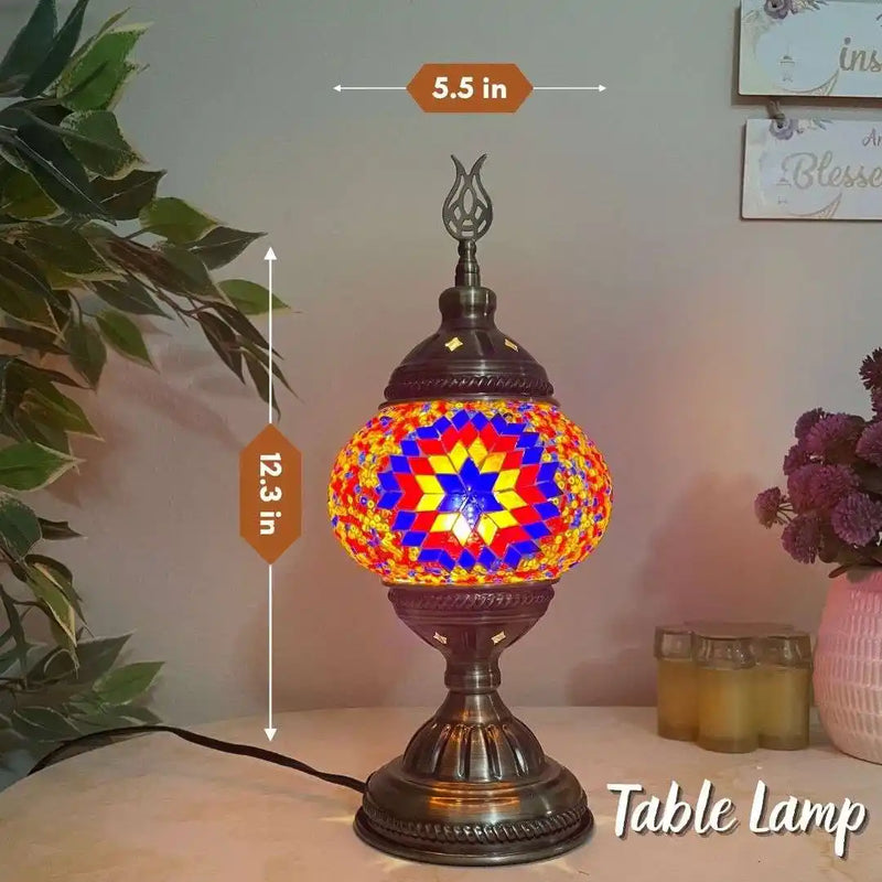 Handmade Turkish Moroccan Mosaic Lamp - Dallas - Blue-Red -  turkish-lamp-workshop-PedalisaArt