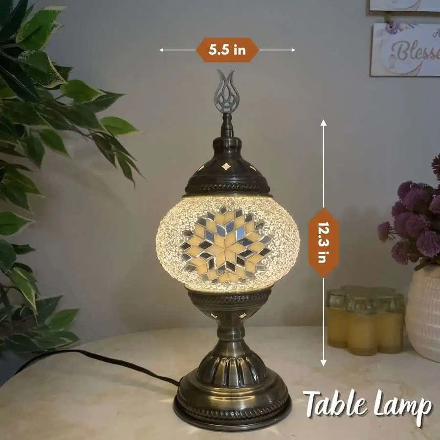 Handmade Turkish Moroccan Mosaic Lamp - Dallas - White-Mirror -  turkish-lamp-workshop-PedalisaArt