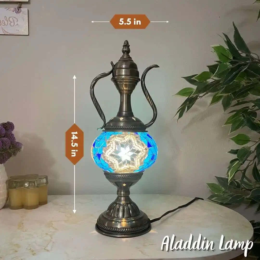 Handmade Turkish Moroccan Mosaic Lamp - Houston Blue White -  turkish-lamp-workshop-PedalisaArt