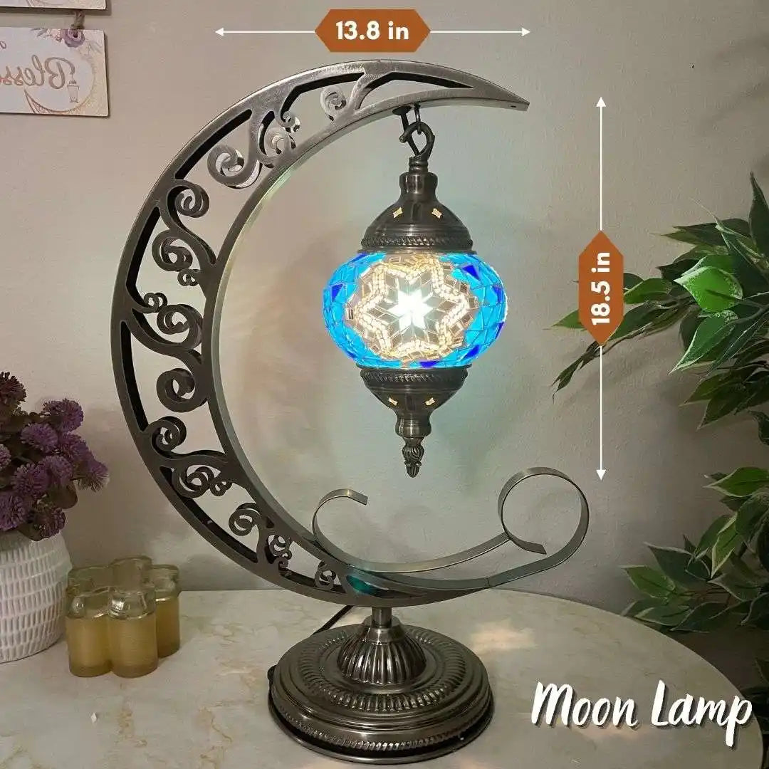 Handmade Turkish Moroccan Mosaic Lamp - Houston Blue White -  turkish-lamp-workshop-PedalisaArt