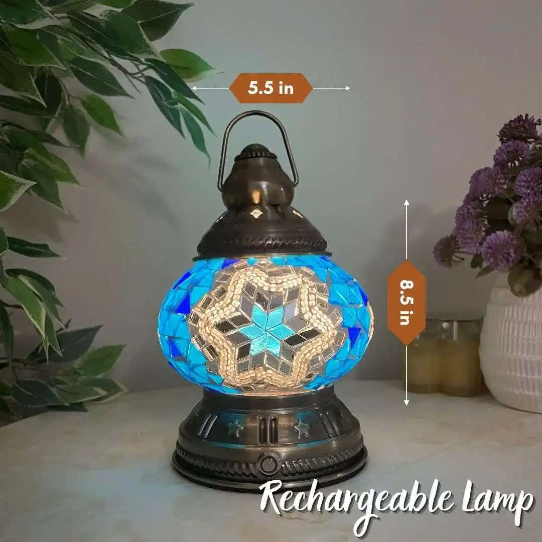 Handmade Turkish Moroccan Mosaic Lamp - Houston Blue White -  turkish-lamp-workshop-PedalisaArt