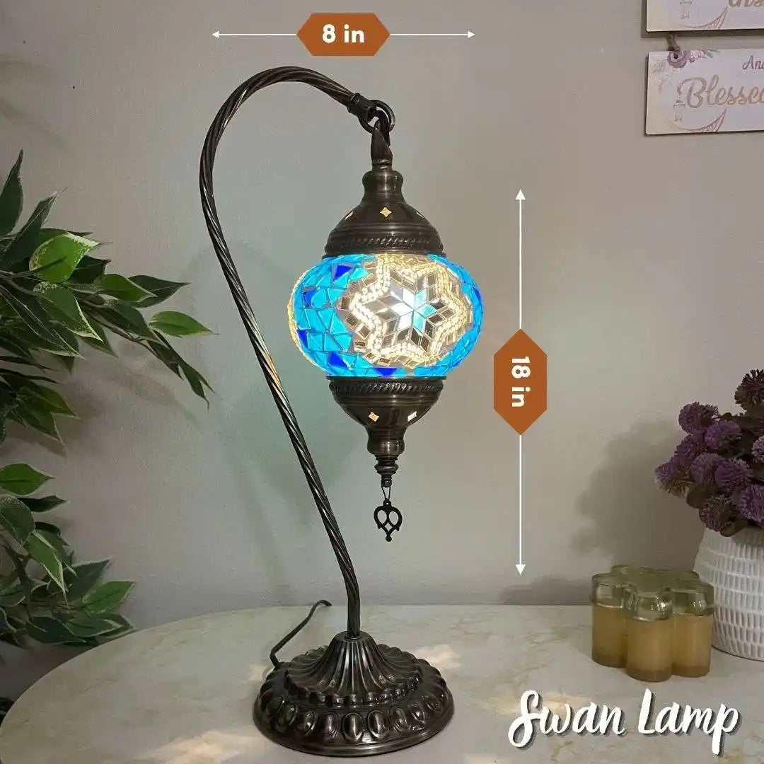 Handmade Turkish Moroccan Mosaic Lamp - Houston Blue White -  turkish-lamp-workshop-PedalisaArt