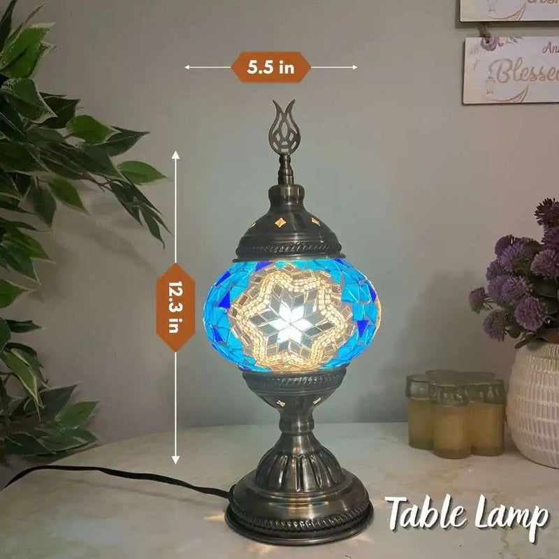 Handmade Turkish Moroccan Mosaic Lamp - Houston Blue White -  turkish-lamp-workshop-PedalisaArt