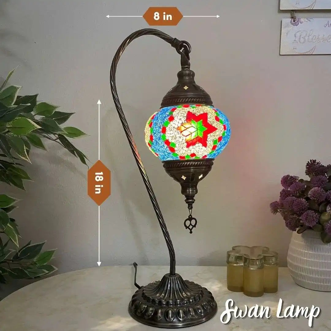 Handmade Turkish Moroccan Mosaic Lamp - Houston Red Blue -  turkish-lamp-workshop-PedalisaArt