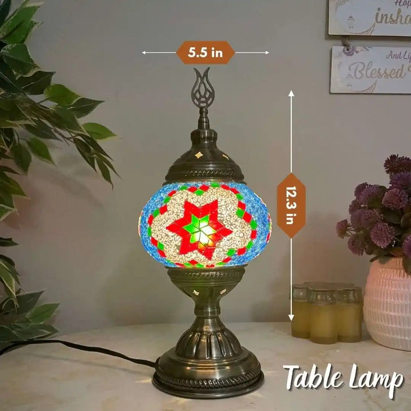 Handmade Turkish Moroccan Mosaic Lamp - Houston Red Blue -  turkish-lamp-workshop-PedalisaArt