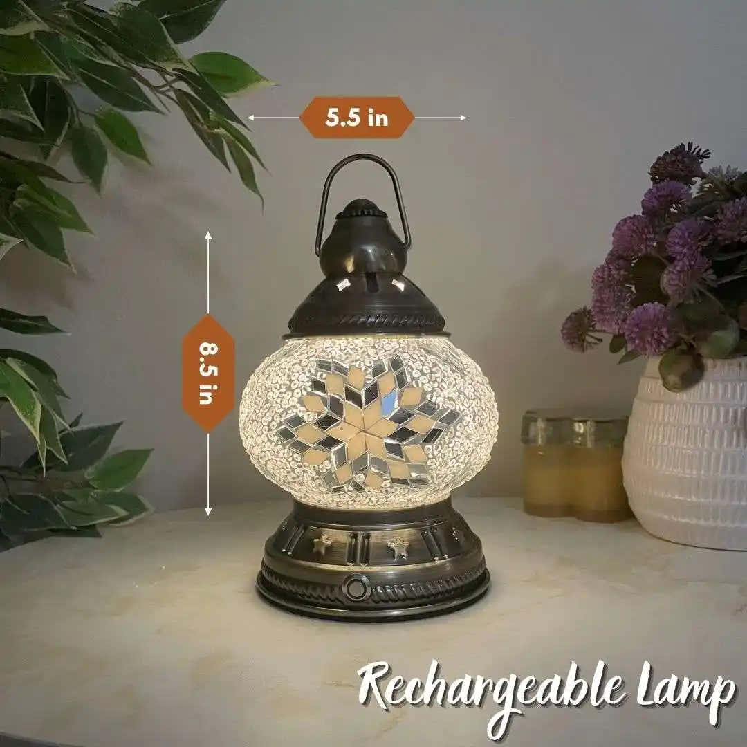 Handmade Turkish Moroccan Mosaic Lamp - Houston White Mirror -  turkish-lamp-workshop-PedalisaArt