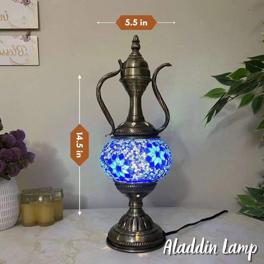 Handmade Turkish Moroccan Mosaic Lamp - Miami Blue -  turkish-lamp-workshop-PedalisaArt
