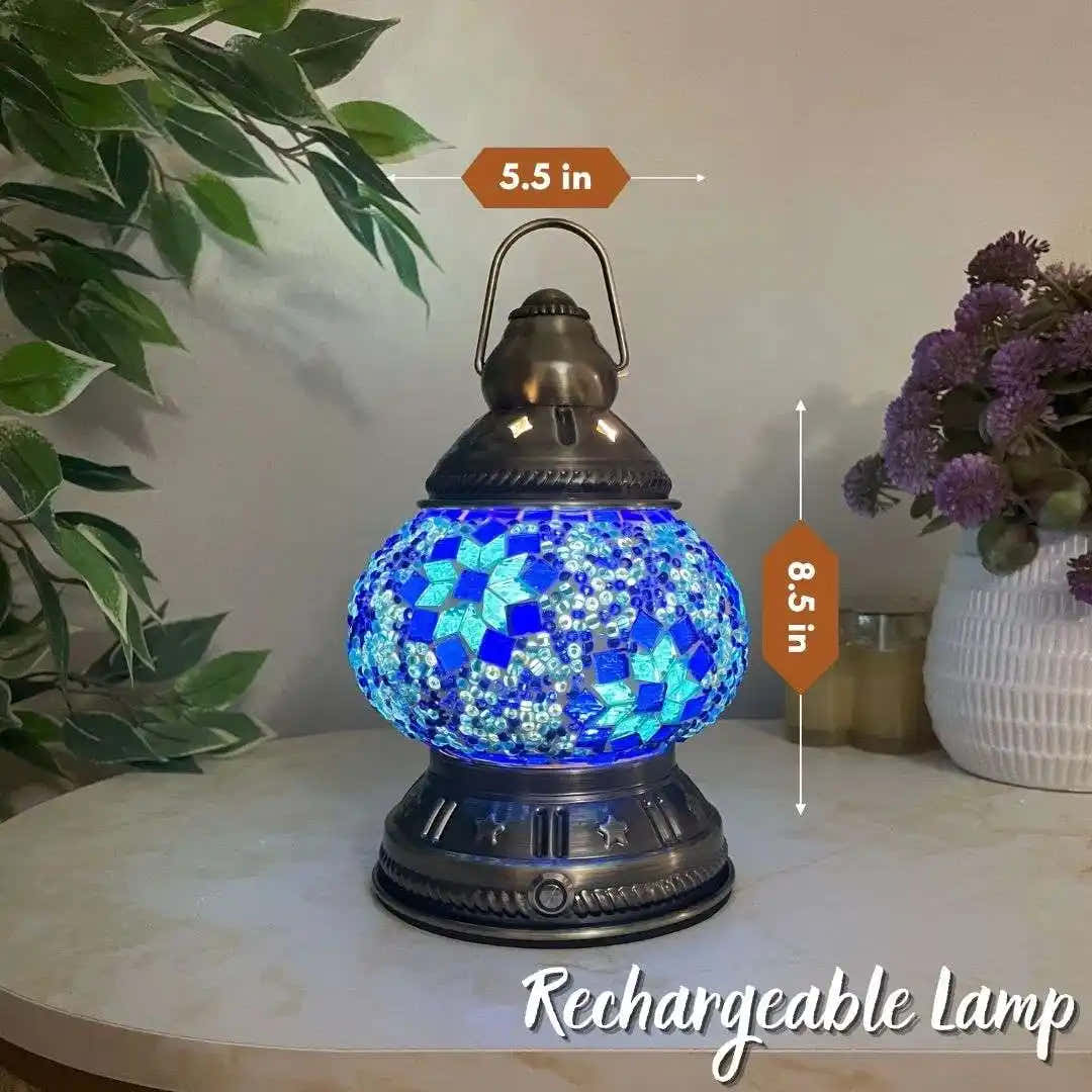 Handmade Turkish Moroccan Mosaic Lamp - Miami Blue -  turkish-lamp-workshop-PedalisaArt