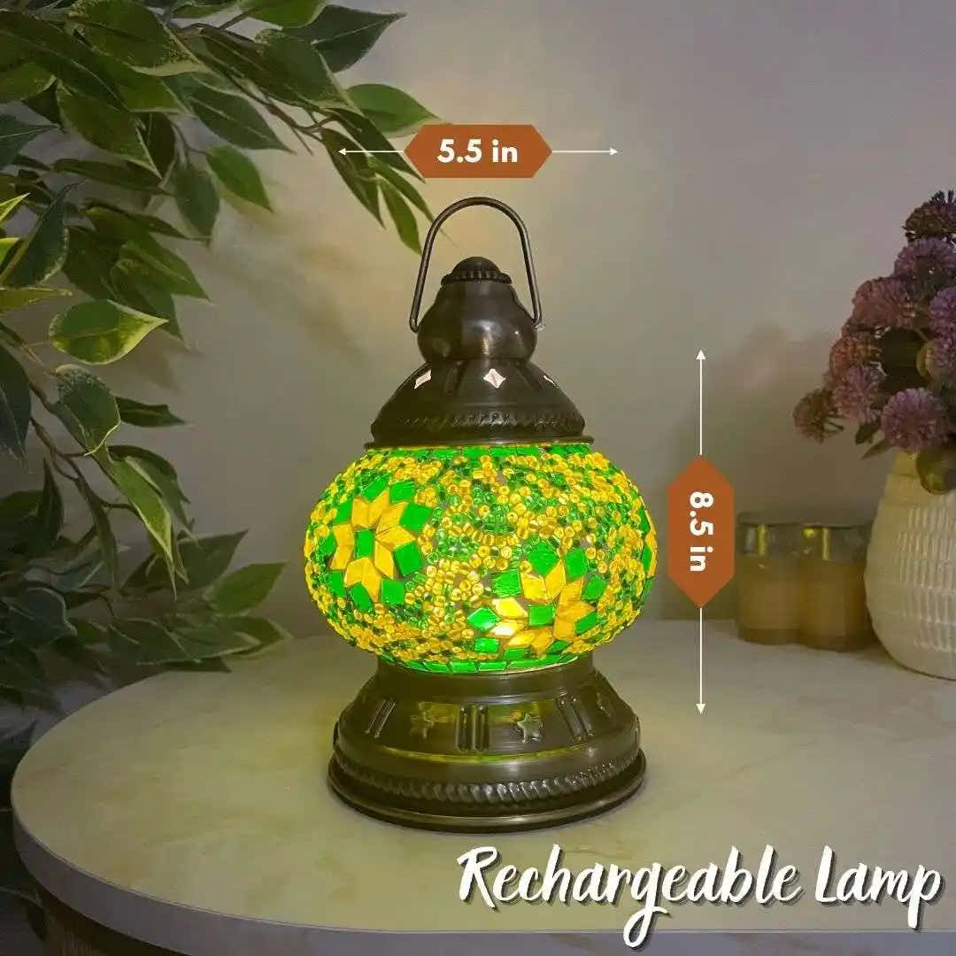 Handmade Turkish Moroccan Mosaic Lamp - Miami Green-Yellow -  turkish-lamp-workshop-PedalisaArt