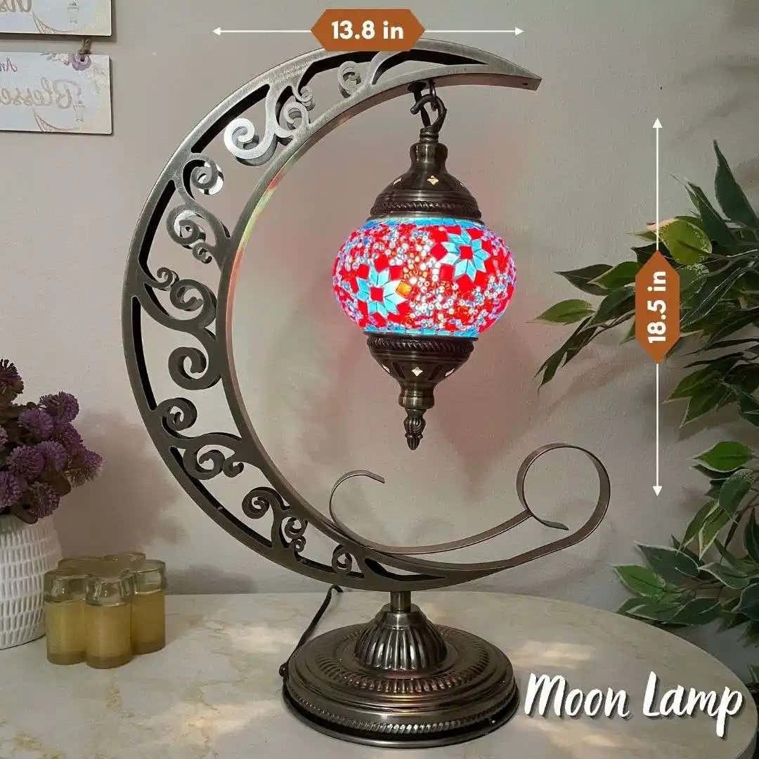 Handmade Turkish Moroccan Mosaic Lamp - Miami - Red-Blue -  turkish-lamp-workshop-PedalisaArt