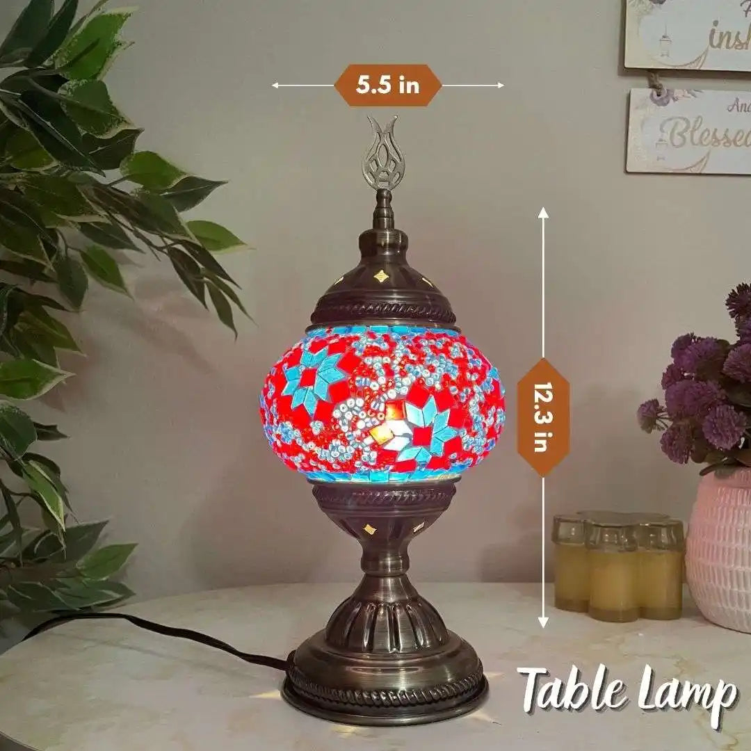 Handmade Turkish Moroccan Mosaic Lamp - Miami - Red-Blue -  turkish-lamp-workshop-PedalisaArt