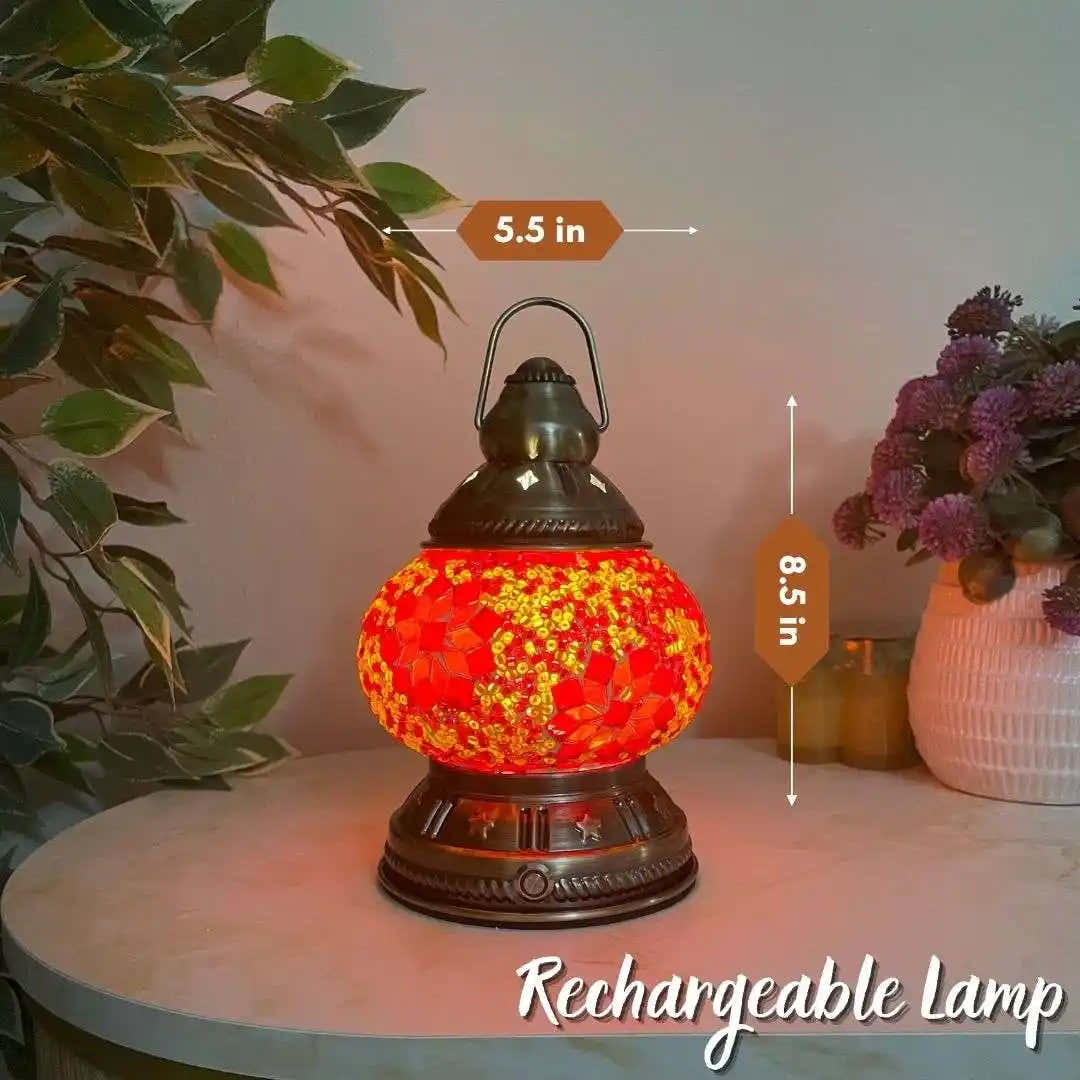 Handmade Turkish Moroccan Mosaic Lamp - Miami - Red-Orange -  turkish-lamp-workshop-PedalisaArt