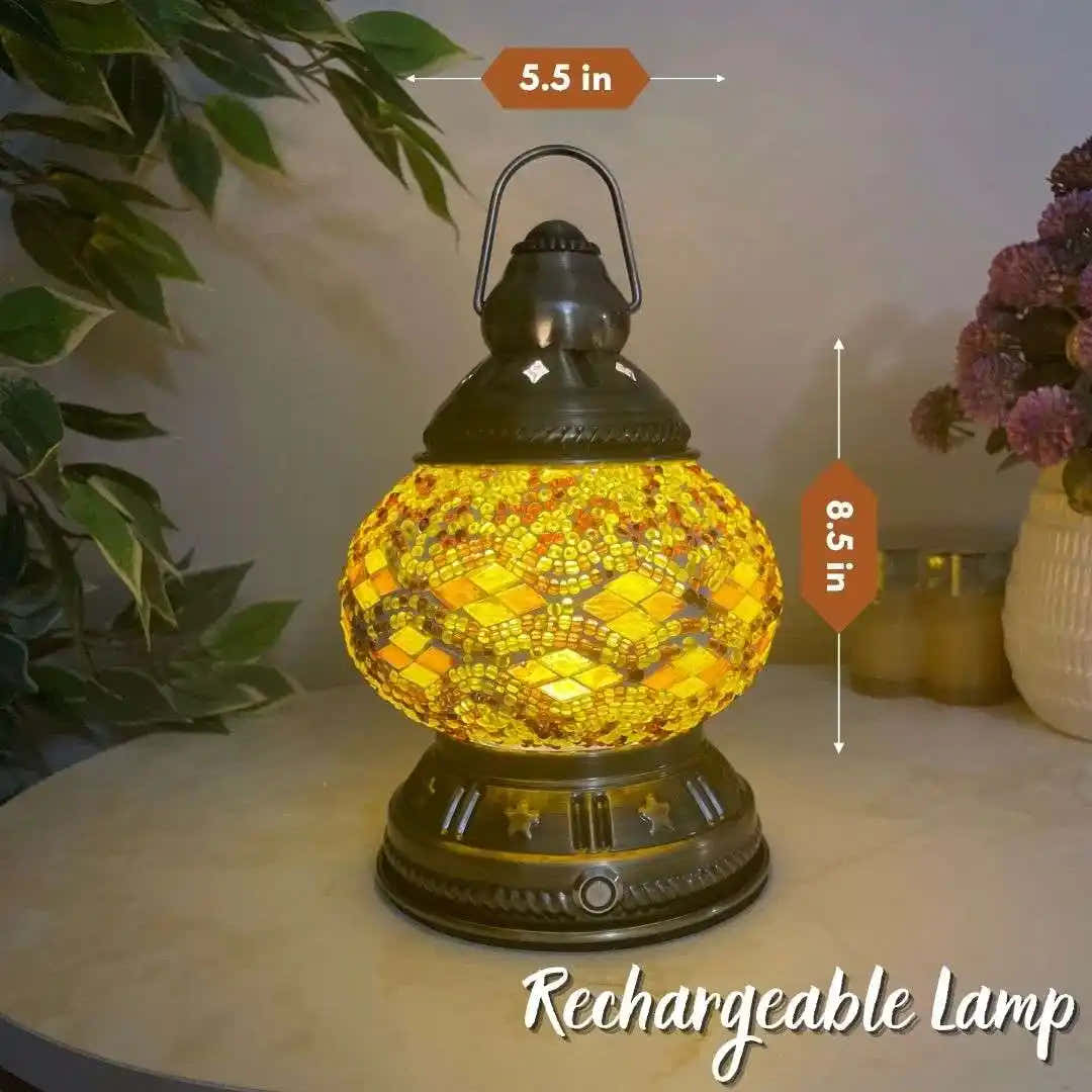 Handmade Turkish Moroccan Mosaic Lamp - Phoneix Yellow Brown -  turkish-lamp-workshop-PedalisaArt