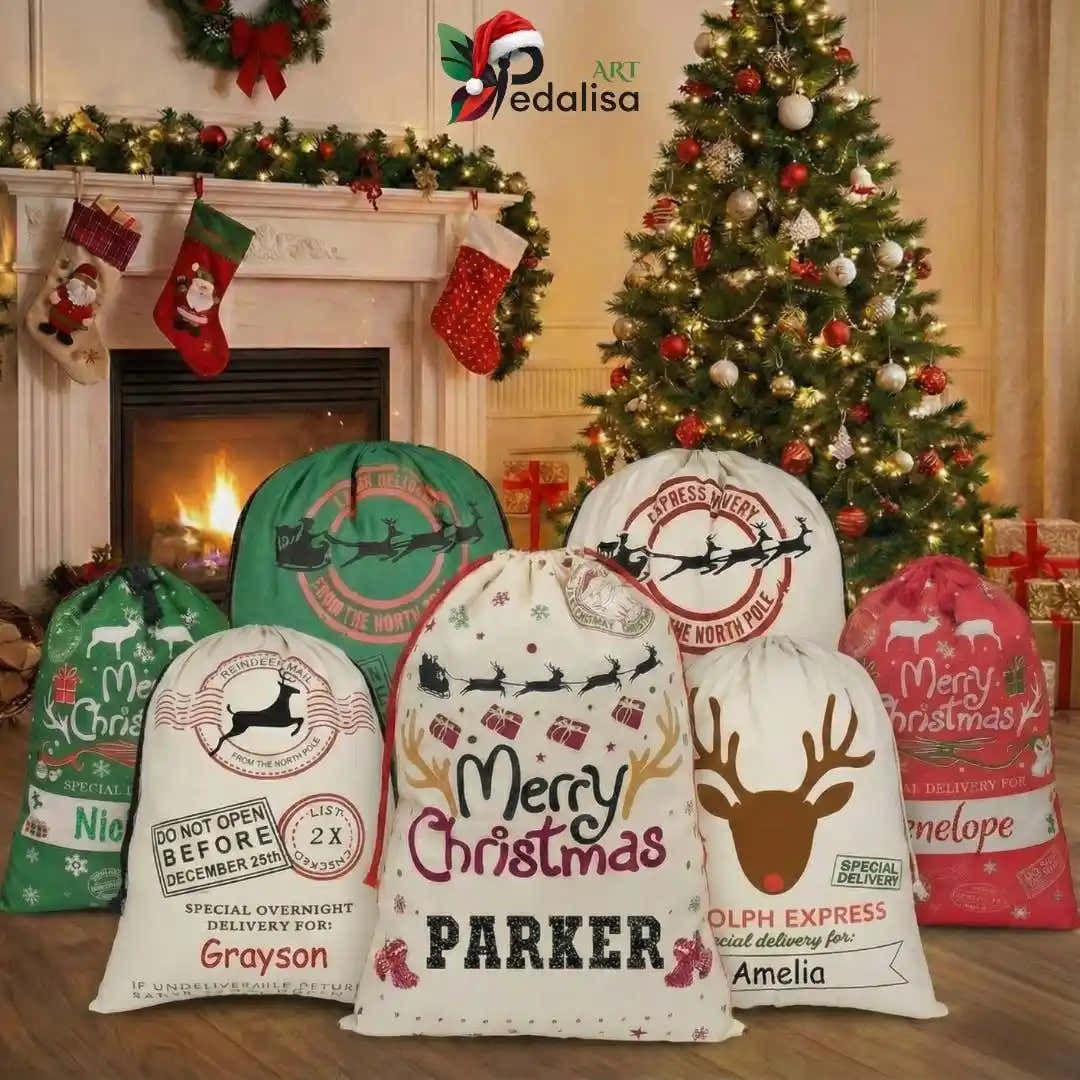 Personalized Canvas Santa Sack: Christmas Gift Bag -  turkish-lamp-workshop-PedalisaArt