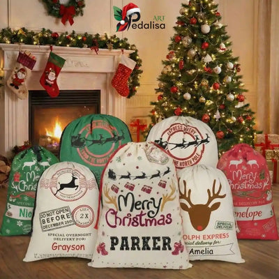 Personalized Canvas Santa Sack: Christmas Gift Bag -  turkish-lamp-workshop-PedalisaArt