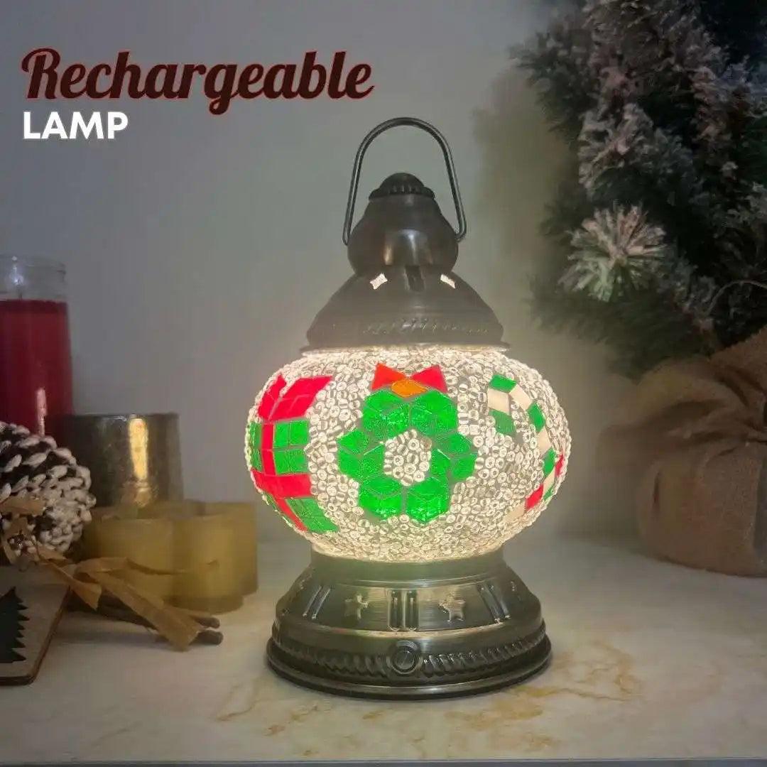 Christmas gift box wreath and candy cane pattern Turkish mosaic rechargeable portable lamp DIY kit with festive holiday decoration