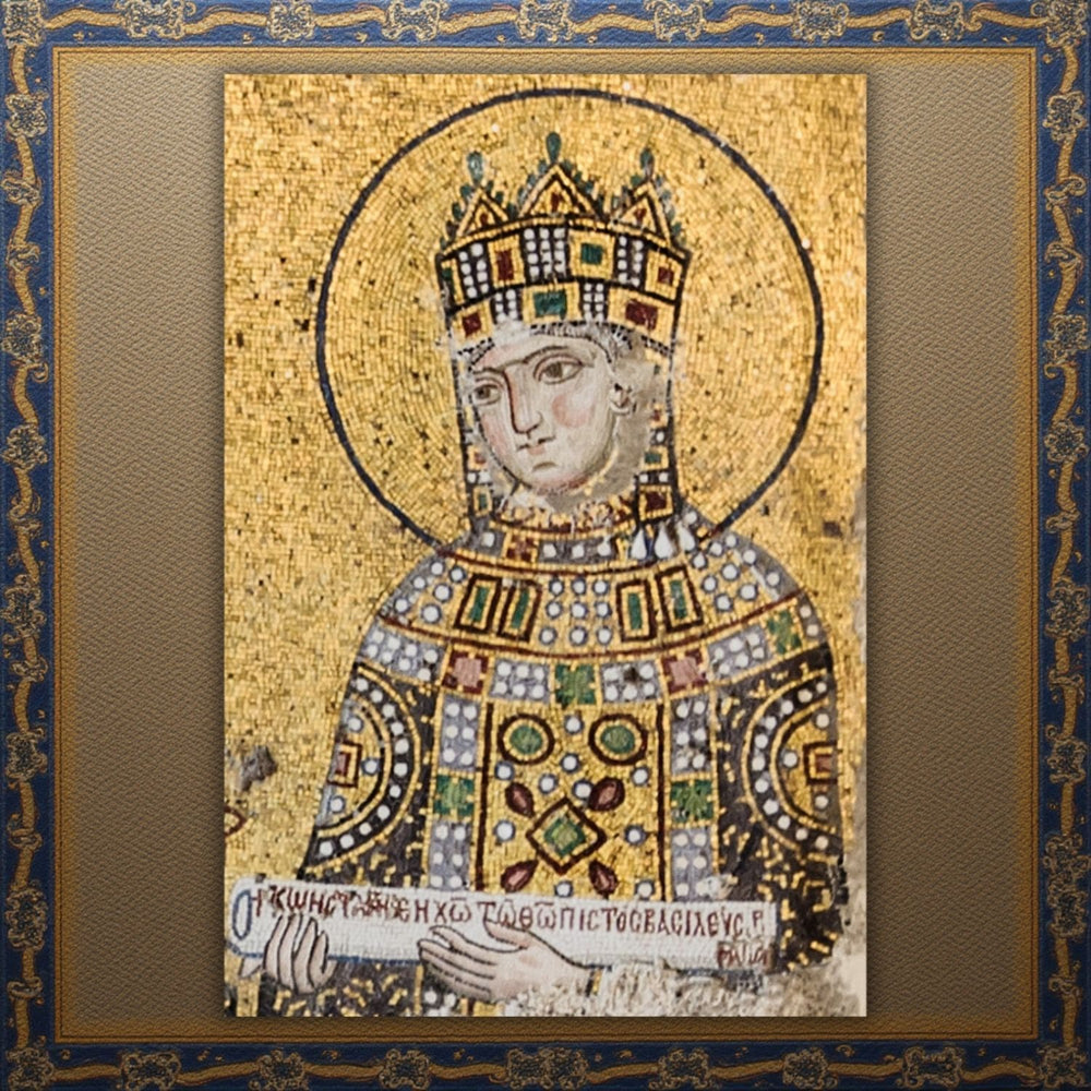 Byzantine mosaic portrait of Empress Zoe from Hagia Sophia in Istanbul, gold-backed glass tesserae depicting a crowned figure