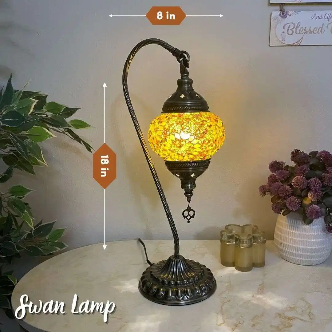 Turkish Moroccan mosaic Swan lamp with decorative elements on a table