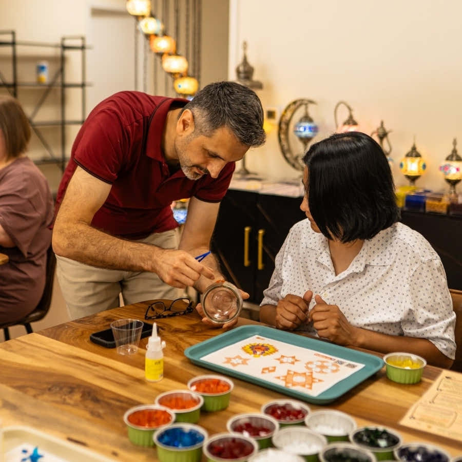 No experience needed mosaic lamp workshop beginner-friendly Turkish art class